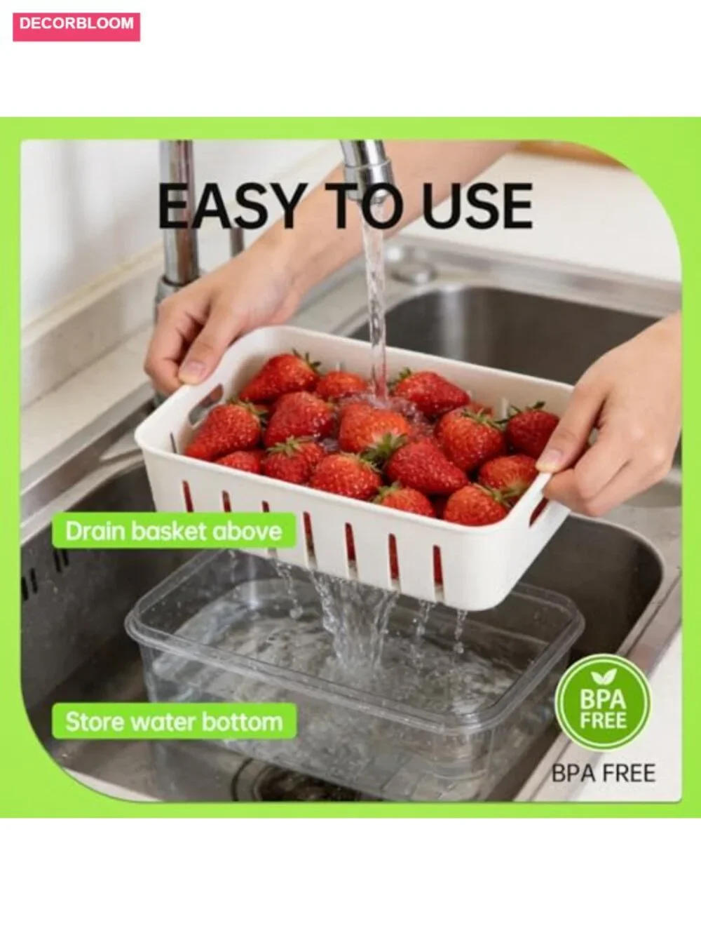 Fruit Storage Containers for Fridge with Handle, 2 Pack with Removable Mesh